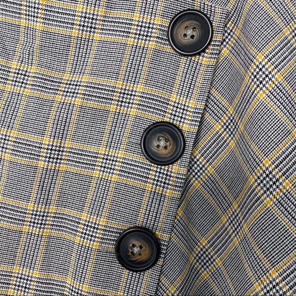 ASOS Curve Plaid Midi Skirt 12 Gray Yellow Wrap Button Check Tailored Work - Picture 6 of 7